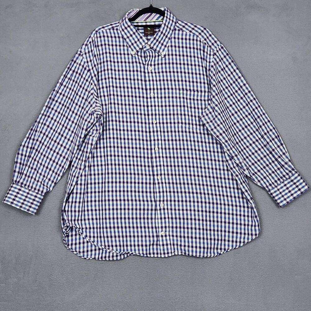 TailorByrd Shirt Mens 2XL Blue Purple White Gingham Plaid Button Up Long Sleeve